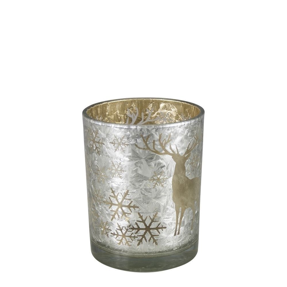 Skleněný svícen na čajovou svíčku s jelenem - Ø 7*8cm Mars & More - LaHome - vintage dekorace