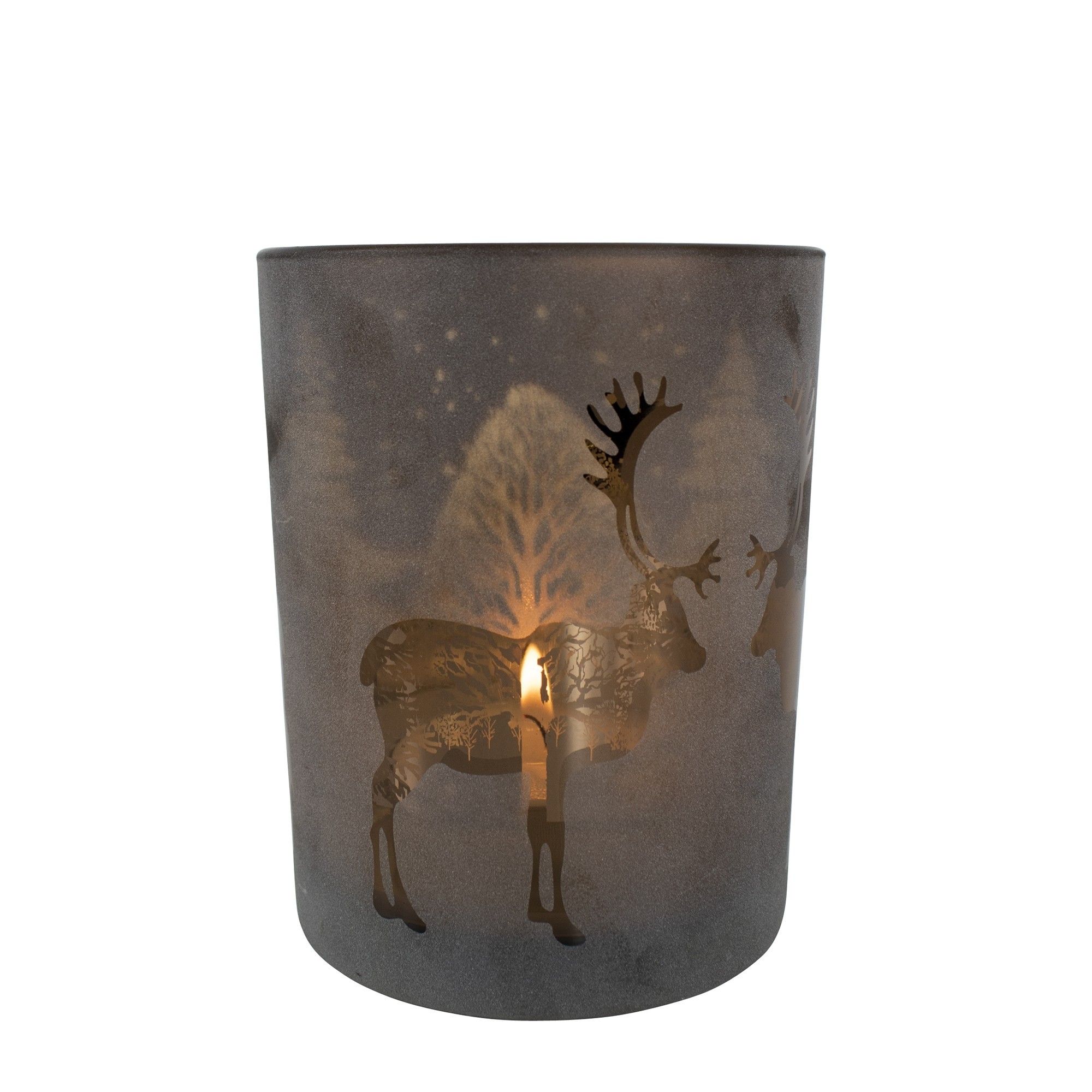 Bronzový skleněný svícen s jelenem - Ø 12*18cm Mars & More - LaHome - vintage dekorace