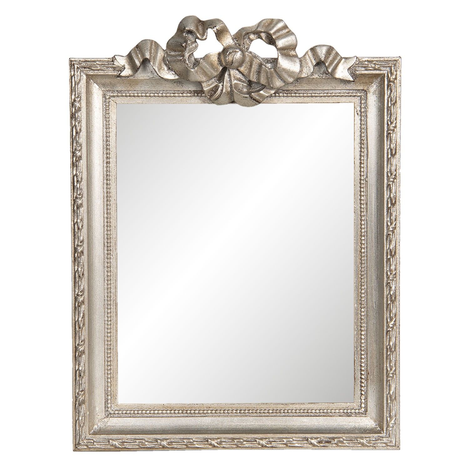 Vintage stříbrné zrcadlo s dekorací mašle - 25*2*34 cm Clayre & Eef - LaHome - vintage dekorace