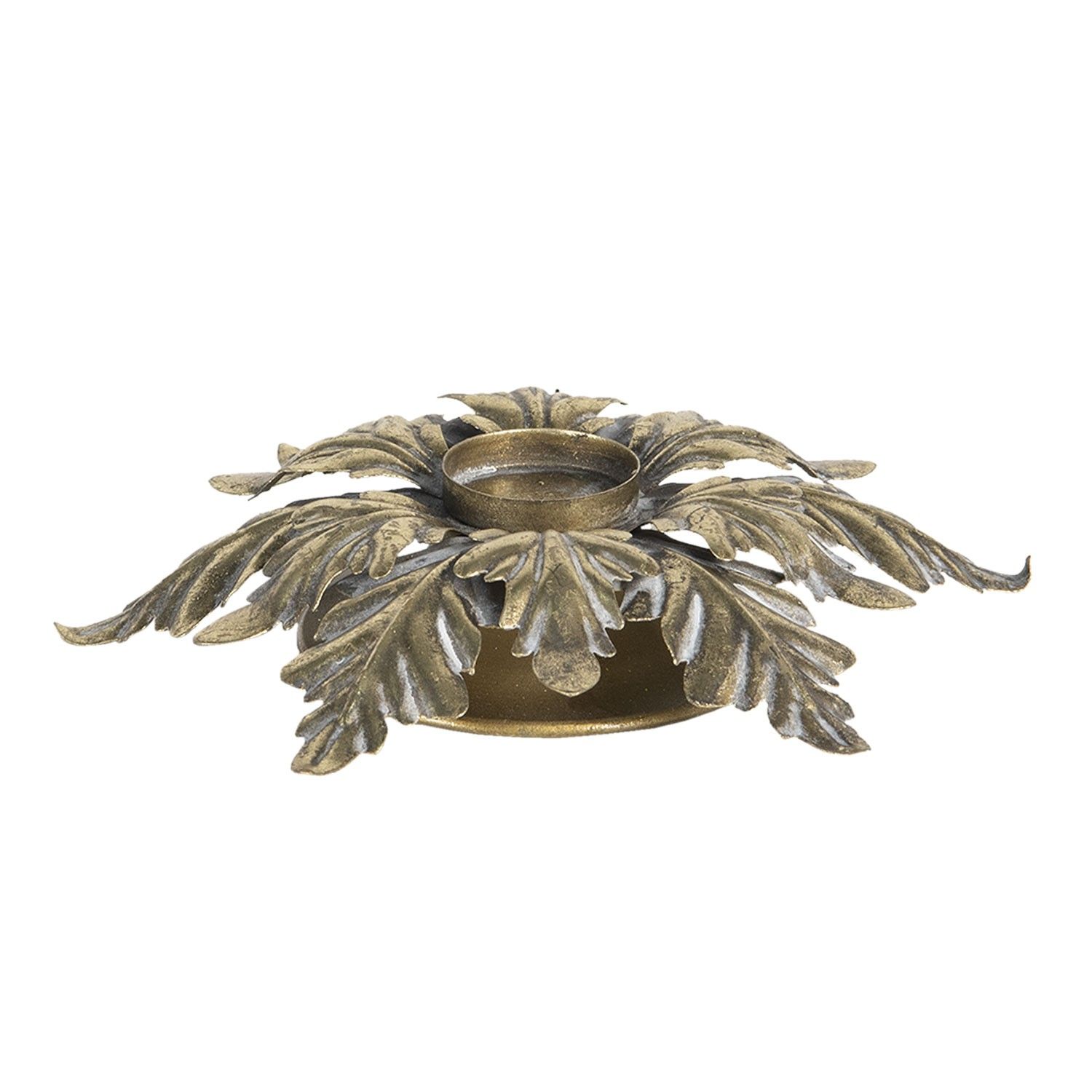 Zlatý kovový svícen s dekorací listů – Ø 23*5 cm Clayre & Eef - LaHome - vintage dekorace