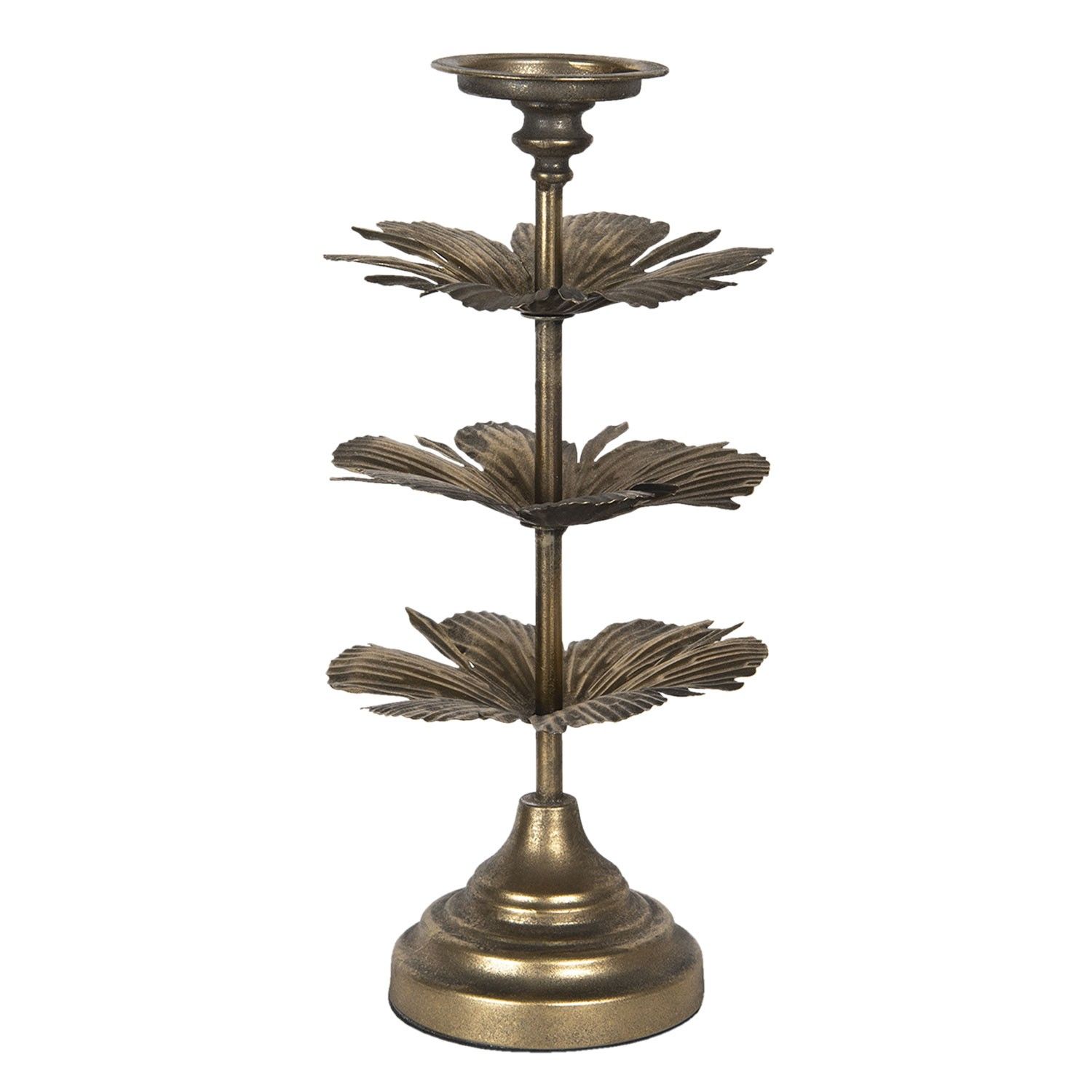 Zlatý antik kovový svícen s květy -  Ø 21*45 cm Clayre & Eef - LaHome - vintage dekorace