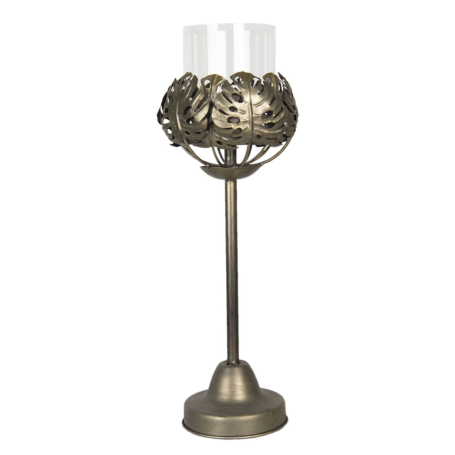 Bronzový antik kovový svícen s dekorací listů Malgier – Ø 18*49 cm Clayre & Eef - LaHome - vintage dekorace