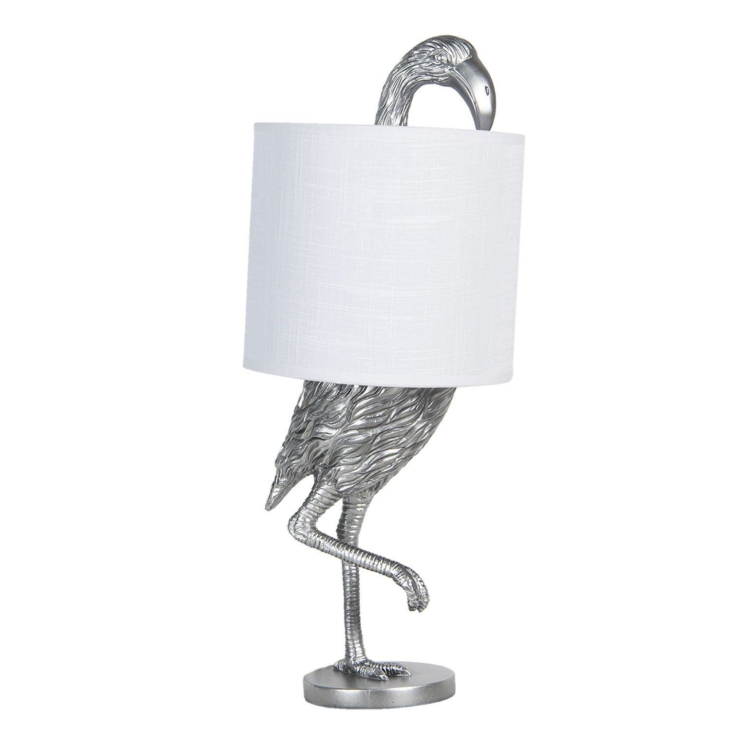Stříbrná stolní lampa Plaměňák s bílým stínidlem - Ø 20*50 cm E27/max 1*60W Clayre & Eef - LaHome - vintage dekorace
