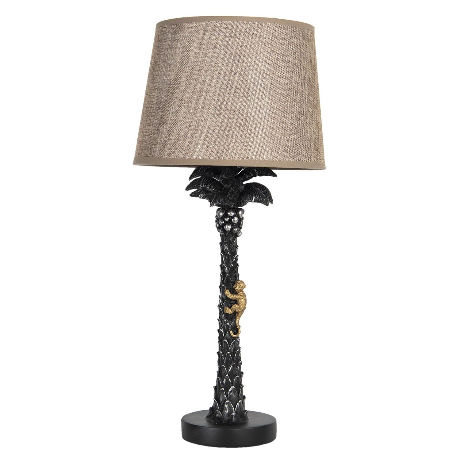 Černá stolní lampa Palma s hnědým stínidlem - Ø 25*5 cm E27/max 1*60W Clayre & Eef - LaHome - vintage dekorace