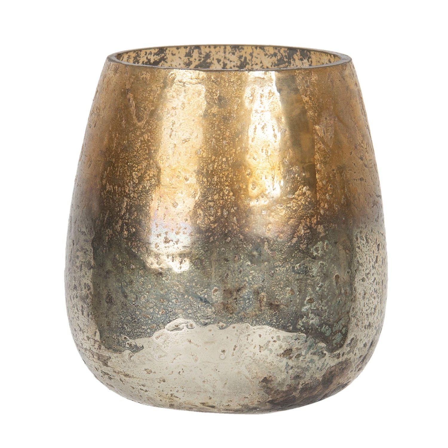 Stříbrno-zlatý skleněný svícen - Ø 9*10 cm Clayre & Eef - LaHome - vintage dekorace
