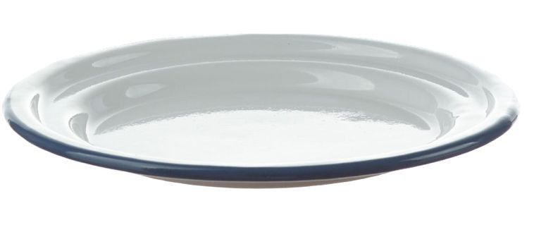 Bílý smaltovaný dezertní talířek s modrou linkou White blue - Ø 18cm  Münder Email - LaHome - vintage dekorace