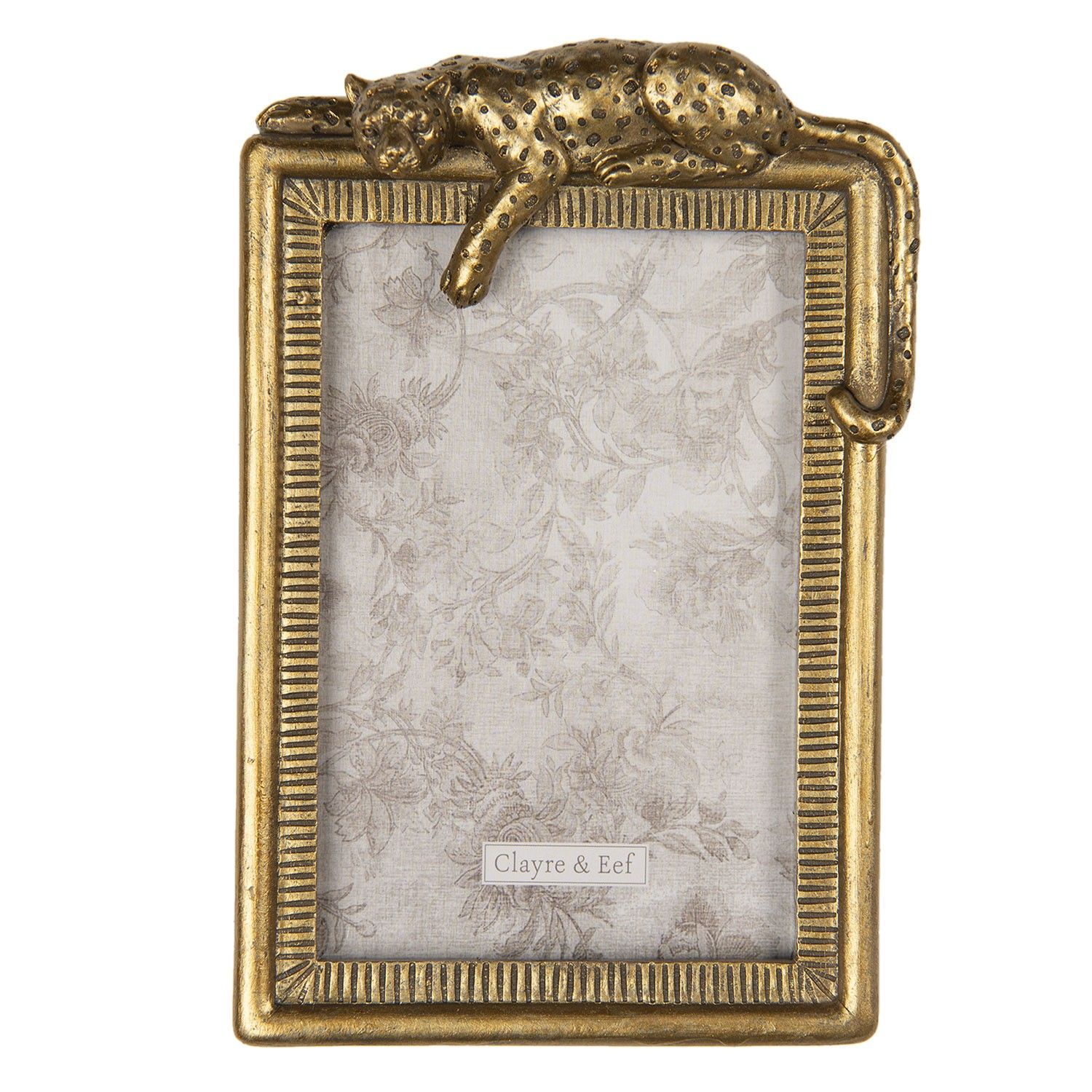 Zlatý fotorámeček s dekorací leoparda - 13*3*19 cm / 10*15 cm Clayre & Eef - LaHome - vintage dekorace