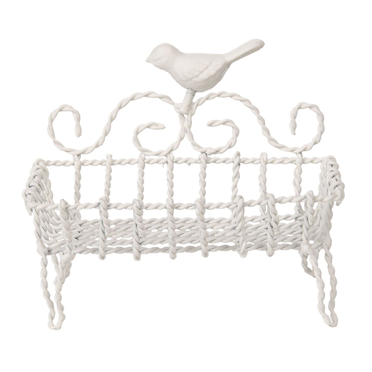 Bílá drátěná mýdlenka s ptáčkem - 9*6*14 cm Clayre & Eef - LaHome - vintage dekorace