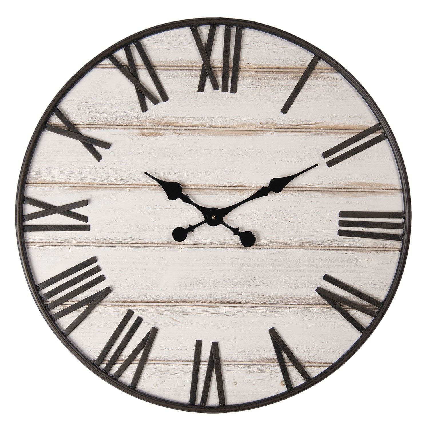 Dřevěné hodiny s římskými číslicemi a patinou Agate – Ø 70*5 cm / 1*AA Clayre & Eef - LaHome - vintage dekorace