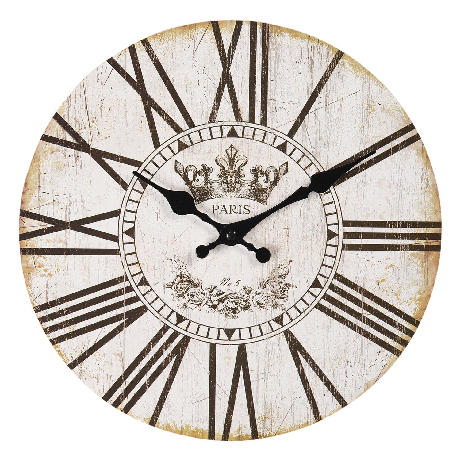 Vintage nástěnné hodiny s římskými číslicemi Paris – Ø 30*3 cm / 1*AA Clayre & Eef - LaHome - vintage dekorace