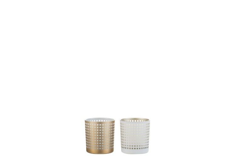 Skleněné svícny na čajovou svíčku béžový a bílý - 7,3*7,3*8 cm J-Line by Jolipa - LaHome - vintage dekorace