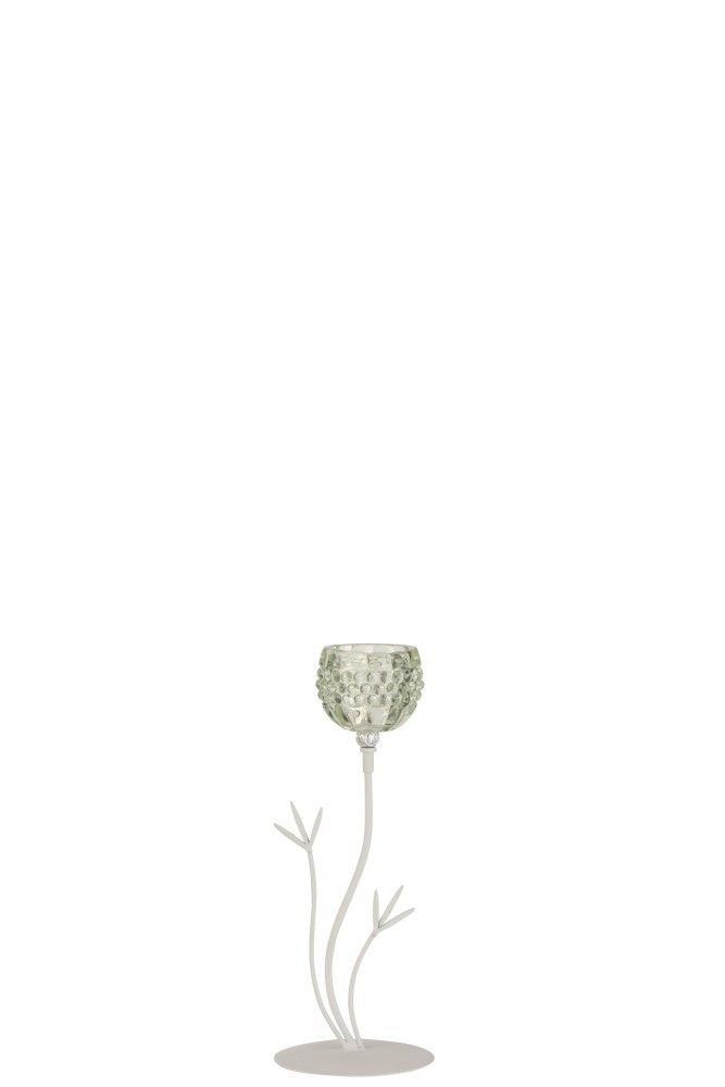 Kovový svícen na čajovou svíčku se zelenou skleněnou miskou     - 11,5*11,5*29,5 cm J-Line by Jolipa - LaHome - vintage dekorace