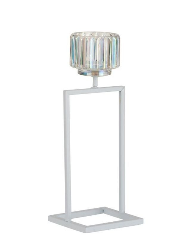 Bílý kovový svícen na 1 svíčku Glass - 12*11*31 cm J-Line by Jolipa - LaHome - vintage dekorace