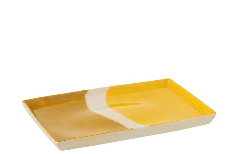 Porcelánový obdélníkový talíř Wave v odstínech žluté - 26*17,5*2 cm J-Line by Jolipa - LaHome - vintage dekorace