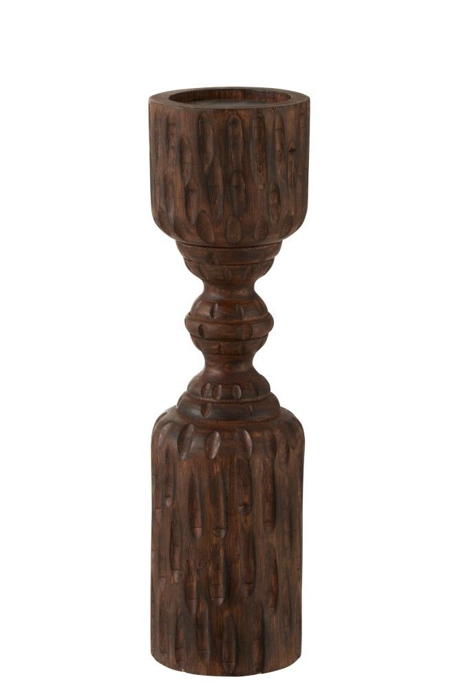 Vyřezávaný tmavě hnědý dřevěný svícen Mango - Ø 10*37 cm J-Line by Jolipa - LaHome - vintage dekorace