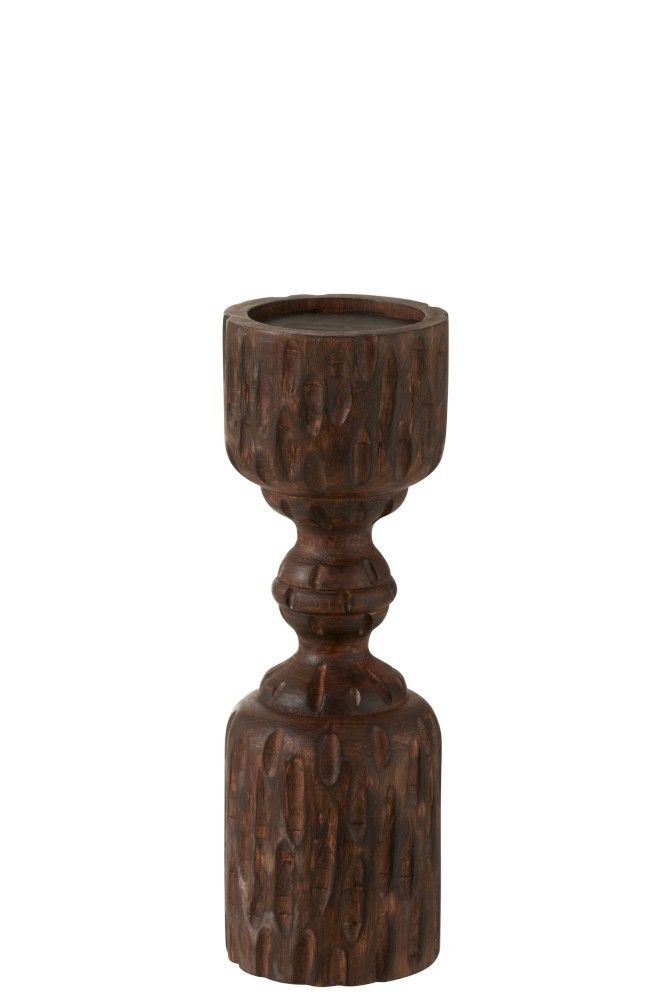 Vyřezávaný tmavě hnědý dřevěný svícen Mango - Ø 10*30 cm J-Line by Jolipa - LaHome - vintage dekorace