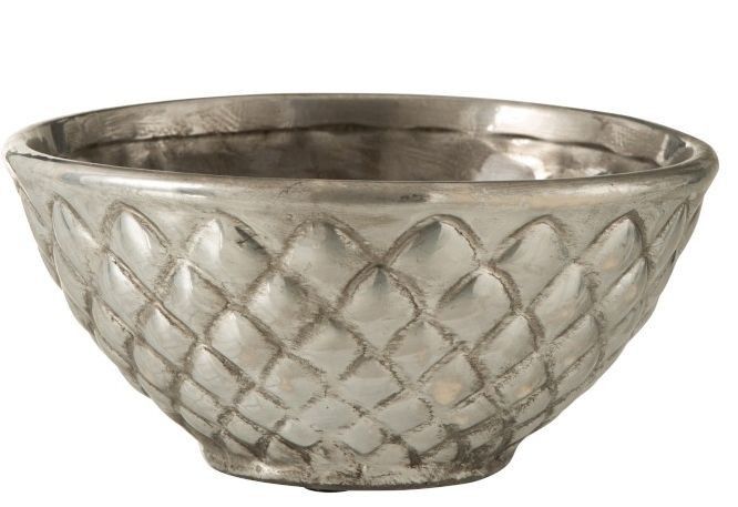 Stříbrná keramicka miska/květináč Checkered - Ø23*11 cm J-Line by Jolipa - LaHome - vintage dekorace