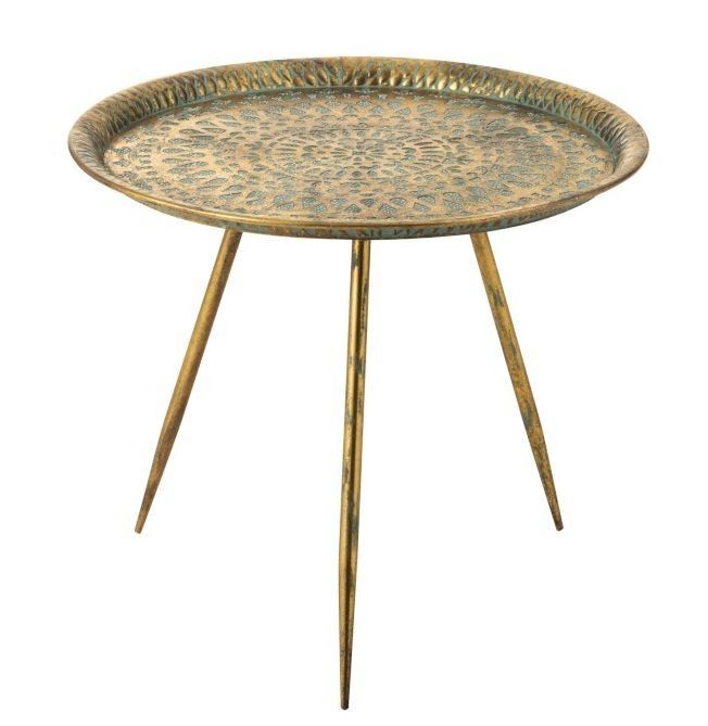 Zlatý kovový kulatý stolek Oriental gold s modrou patinou - Ø 67*60cm J-Line by Jolipa - LaHome - vintage dekorace