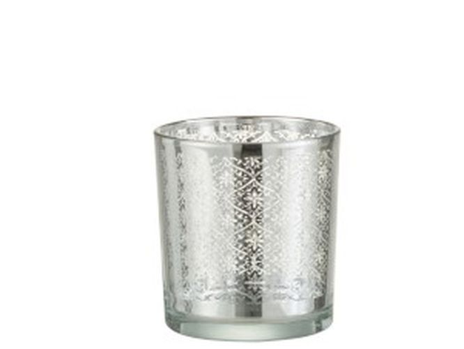 Skleněný svícen se stříbrným ornamentem Oriental silver - Ø 7*8cm J-Line by Jolipa - LaHome - vintage dekorace