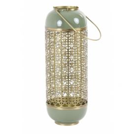 Zeleno-zlatá kovová lucerna Rohit - Ø 16*44 cm Light & Living LaHome - vintage dekorace