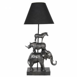 Stolní lampa s černým stínidlem a dekorací zvířat Safari - 32*27*65 cm Clayre & Eef