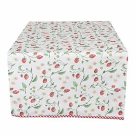 Bavlněný běhoun na stůl s motivem lesních jahod Wild Strawberries - 50*140 cm Clayre & Eef