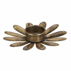 Bronzový kovový svícen na čajovou svíčku ve tvaru květu - Ø 13*2 cm Clayre & Eef