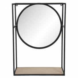 Zrcadlo v černém kovovém rámu s dřevěnou policí - 36*15*50 cm Clayre & Eef LaHome - vintage dekorace