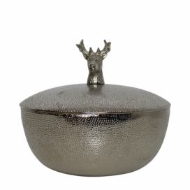 Stříbrná kovová miska s víkem Jelen - Ø 20,5*20,5cm Mars & More