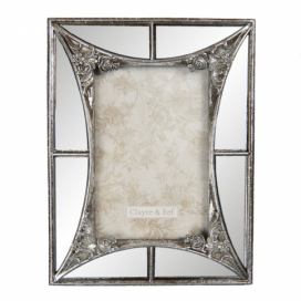 Skleněný rámeček na fotografie se stříbrnými ornamenty - 17*2*22 cm / 10*15 cm Clayre & Eef
