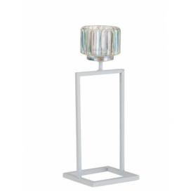 Bílý kovový svícen na 1 svíčku Glass - 12*11*31 cm J-Line by Jolipa