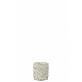 Bílý skleněný svícen na čajovou svíčku - 8,5*8,5*9 cm J-Line by Jolipa