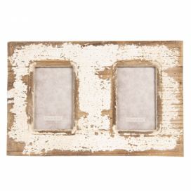 Nástěnný dřevěný vintage fotorámeček - 39*2*26 cm / 2x 10*15 cm  Clayre & Eef LaHome - vintage dekorace