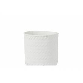 Bílý cementový květináč s imitací bambusového výpletu XL - Ø  25*23 cm J-Line by Jolipa