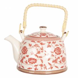 Porcelánová konvice na čaj s červenými kvítky - 18*14*12 cm / 0,8L Clayre & Eef