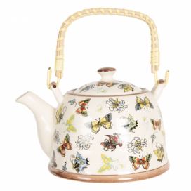 Porcelánová konvička na čaj s motýlky - 17*12*10 cm / 0,6L Clayre & Eef