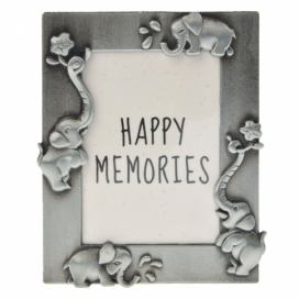 Kovový fotorámeček se slony - stříbrný antik - 4*5 cm Clayre & Eef LaHome - vintage dekorace