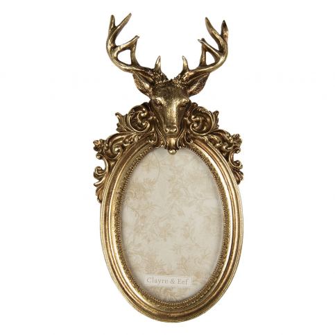 Zlatý oválný fotorámeček s jelenem - 13*3*28 cm / 10*15 cm Clayre & Eef LaHome - vintage dekorace