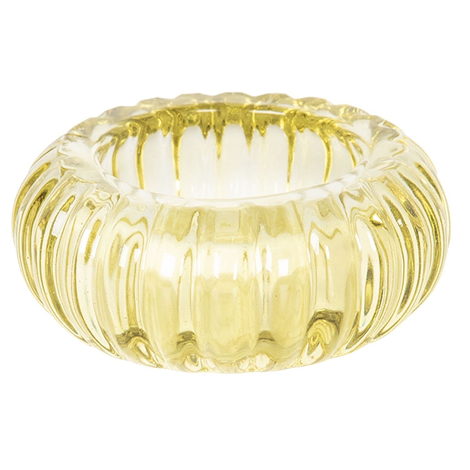 Žlutý skleněný svícen na čajovou svíčku - ∅ 9*3 cm Clayre & Eef - LaHome - vintage dekorace