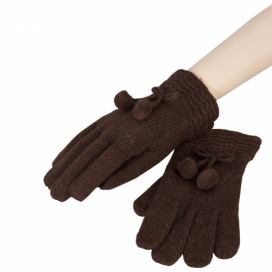 Hnědé rukavice s bambulkami - 8*22 cm Clayre & Eef