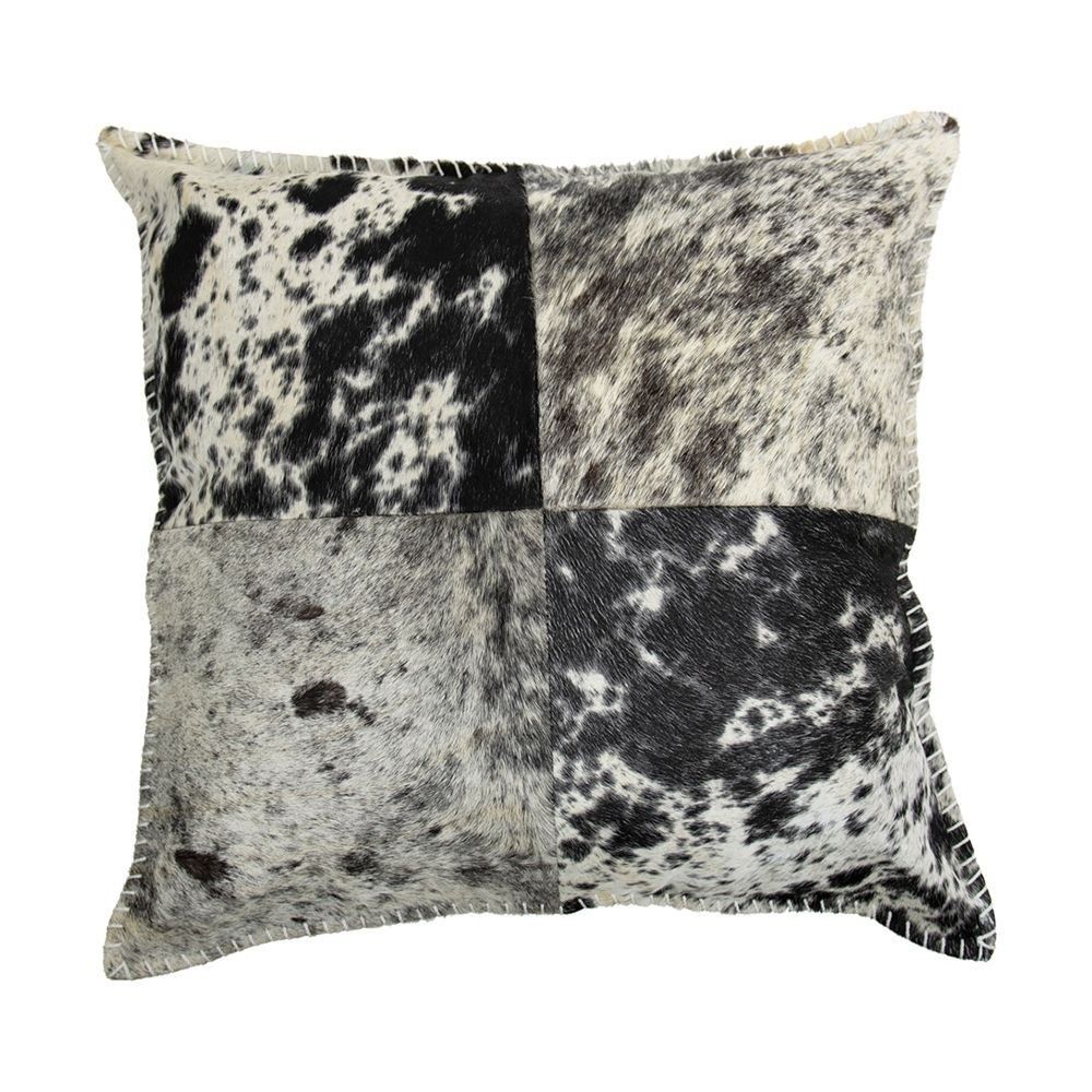 Kožený polštář černá/bílá z hovězí kůže lemovaný stehem - 45*45*15cm Mars & More - LaHome - vintage dekorace