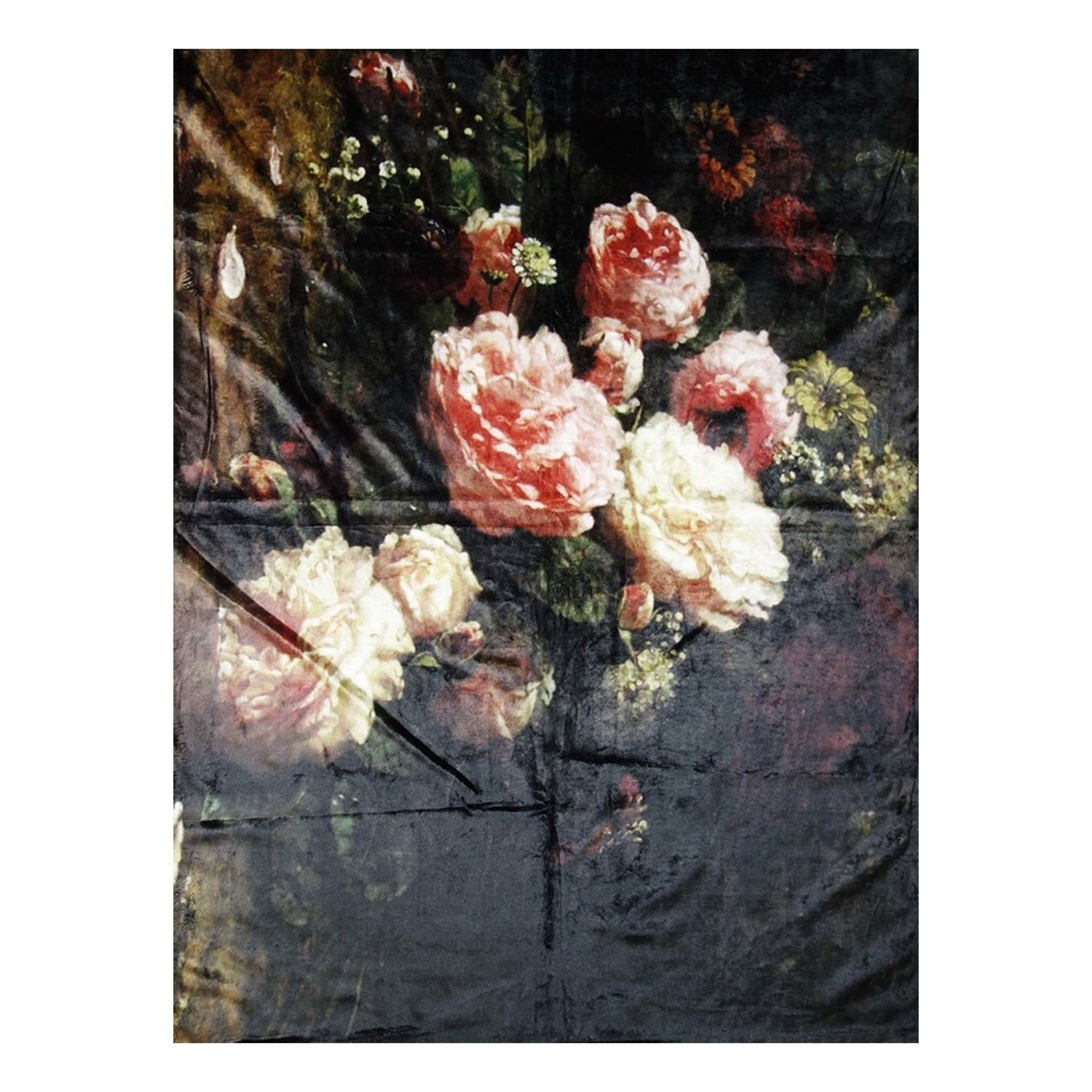 Černý plyšový pléd /přehoz s květy Vintage I - 130*170 cm Clayre & Eef - LaHome - vintage dekorace