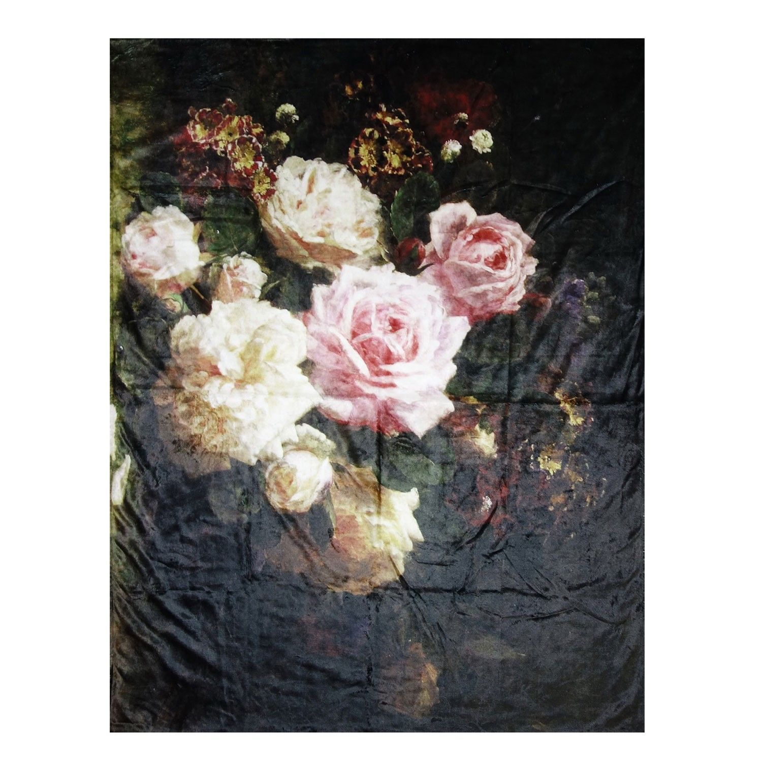 Černý plyšový pléd /přehoz s květy Vintage  - 130*170 cm Clayre & Eef - LaHome - vintage dekorace