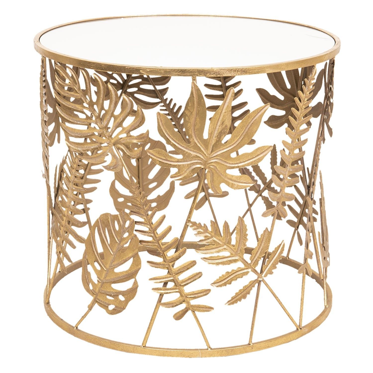 Zlatý odkládací stolek s listy - Ø 61*56 cm Clayre & Eef - LaHome - vintage dekorace