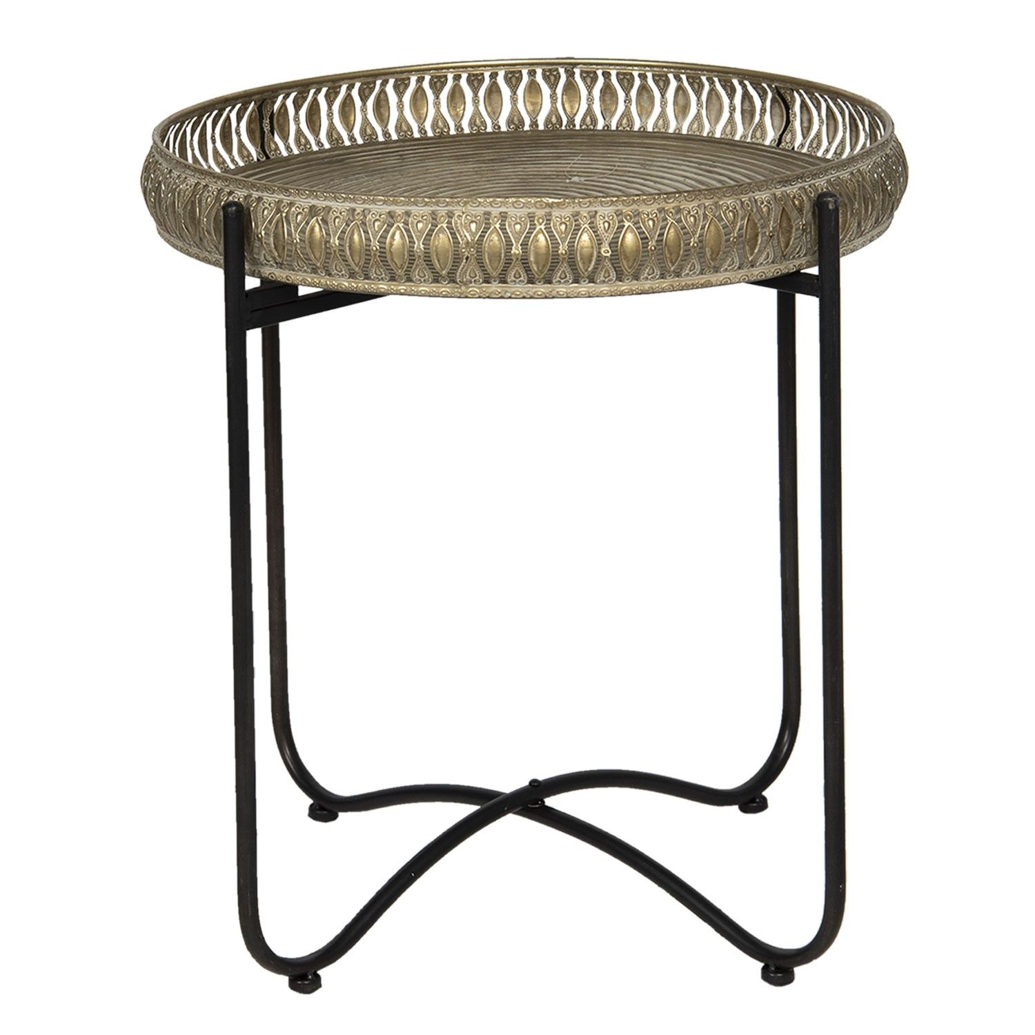 Retro kovový odkládací stolek s patinou - Ø 49*52 cm Clayre & Eef - LaHome - vintage dekorace