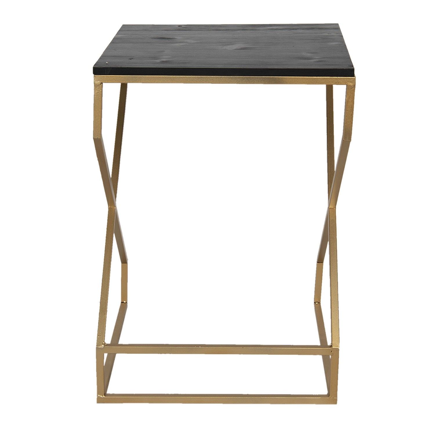 Zlatý kovový odkládací stolek Stefano s černou deskou - 40*40*55 cm Clayre & Eef - LaHome - vintage dekorace