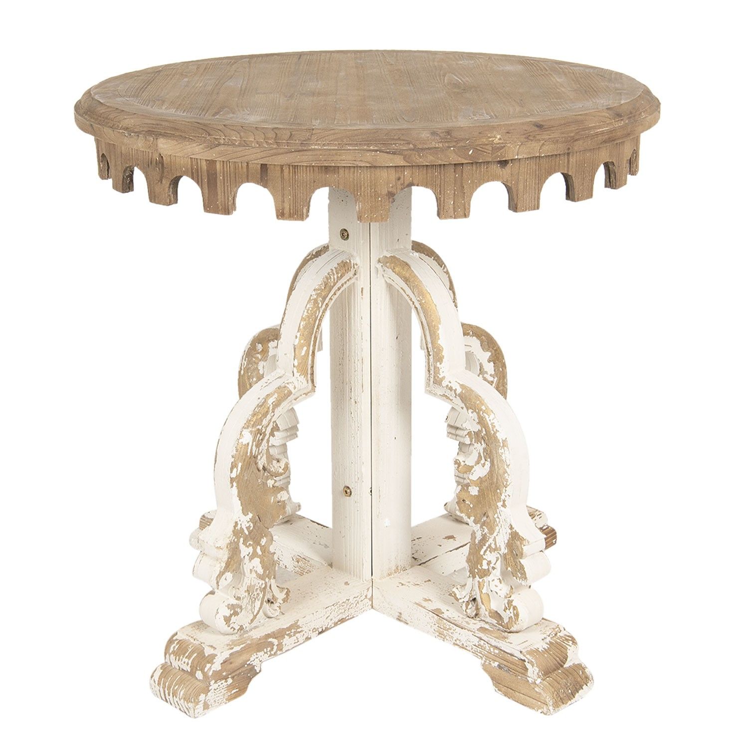 Hnědý odkládací stolek s bílou patinou a zdobenou nohou - 80*81 cm Clayre & Eef - LaHome - vintage dekorace