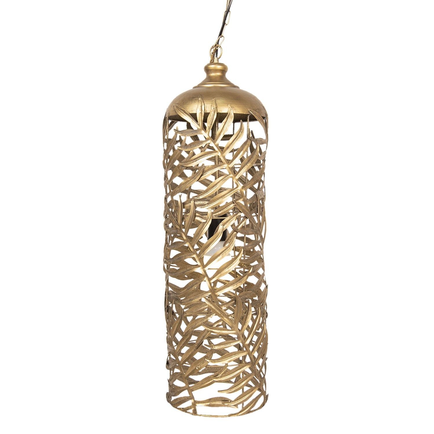 Zlaté závěsné světlo s motivem listů - Ø 23*76 cm E27/max 1*40W Clayre & Eef - LaHome - vintage dekorace