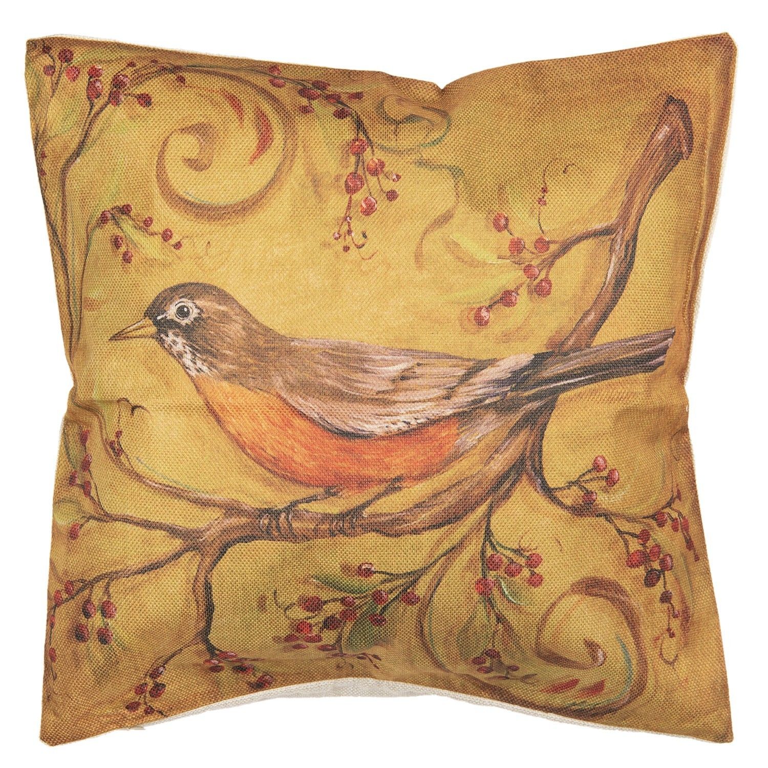 Povlak na polštář s ptáčkem na větvi - 43*43 cm Clayre & Eef - LaHome - vintage dekorace