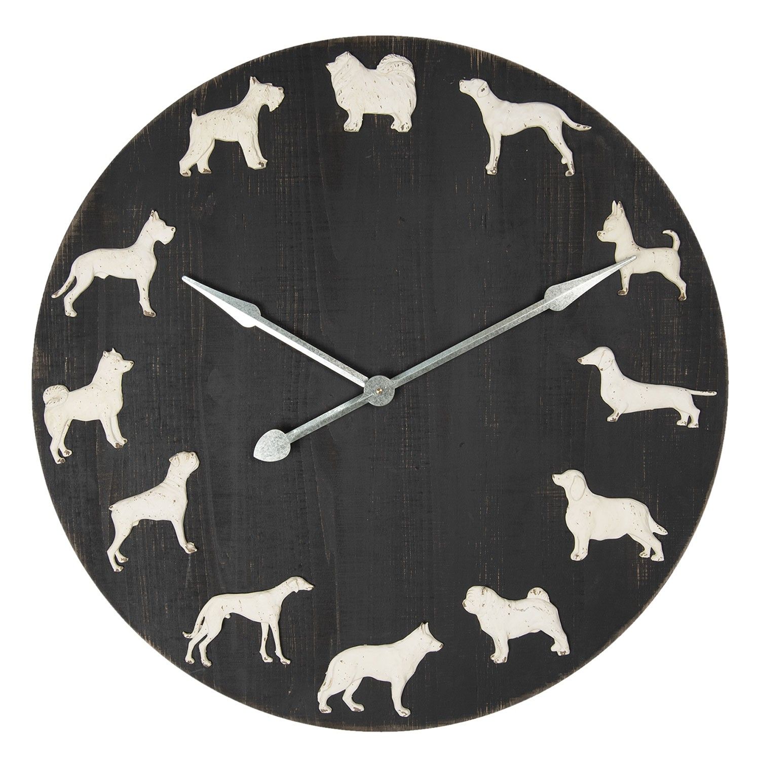 Černé nástěnné hodiny Psi – Ø 80*6 cm / 1*AA Clayre & Eef - LaHome - vintage dekorace